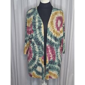 Now N Forever Tie Dye Open Front Cardigan Large Boho Duster Lightweight Indie